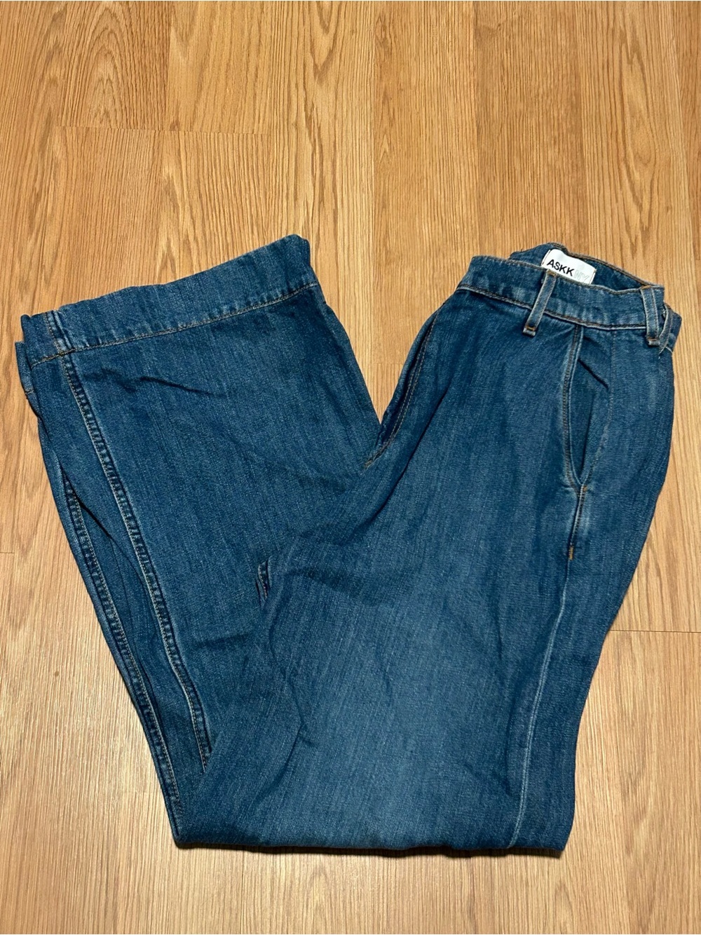ASKK NY Jeans Trousers Wide Leg Cotton Linen Blend Size 27 Denim